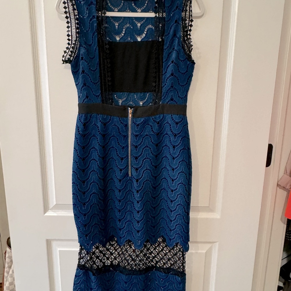 Blue and black lace detail dress